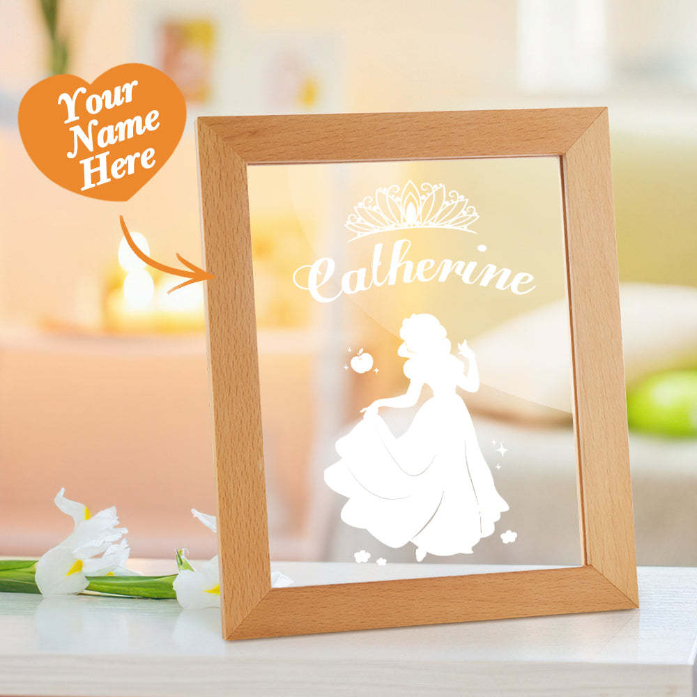 Signo De Nombre De Princesa Personalizado, Marco De Madera Personalizado, Lámpara Led De Noche, Decoración Para Dormitorio Infantil, Sala De Juegos - milamparaluna