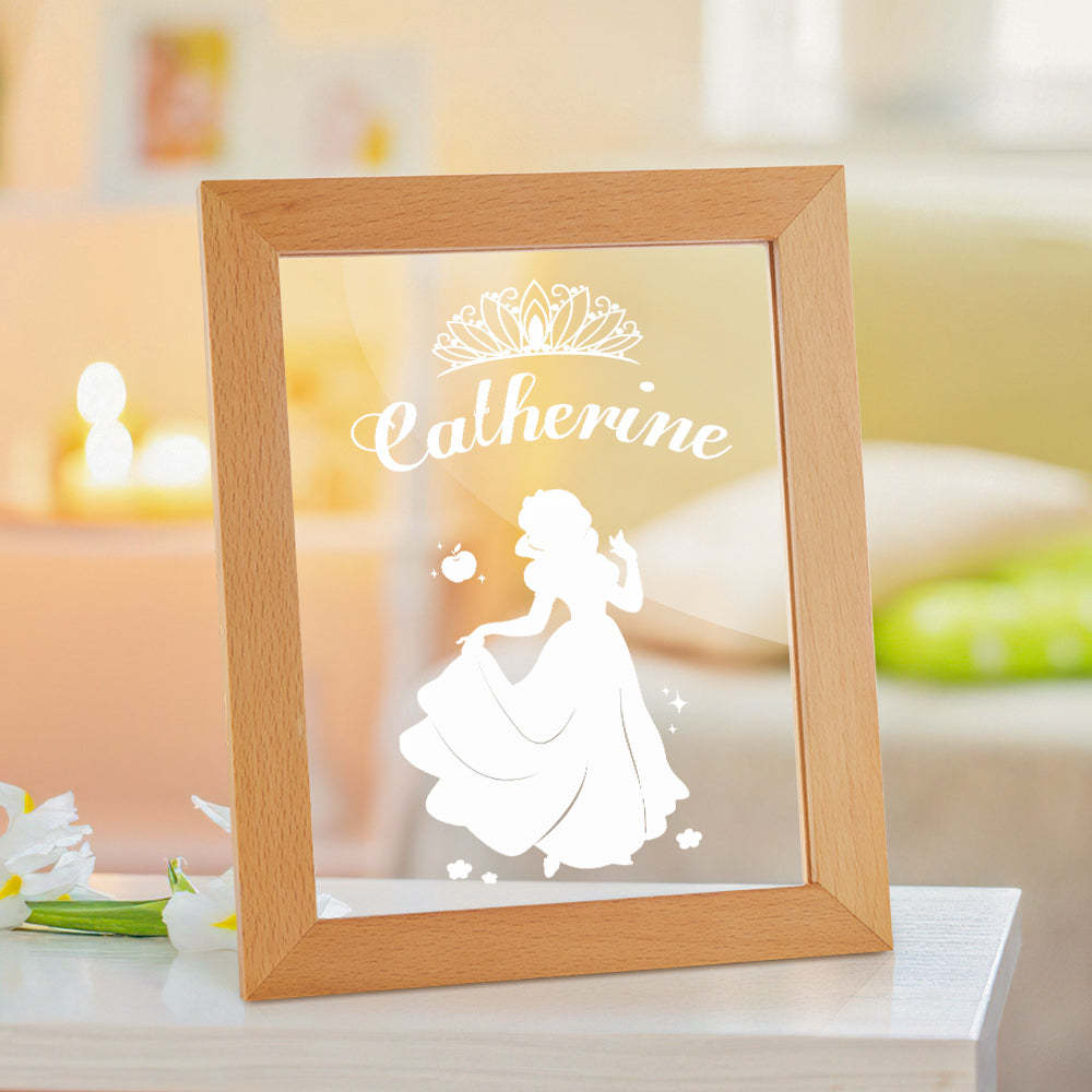 Signo De Nombre De Princesa Personalizado, Marco De Madera Personalizado, Lámpara Led De Noche, Decoración Para Dormitorio Infantil, Sala De Juegos - milamparaluna