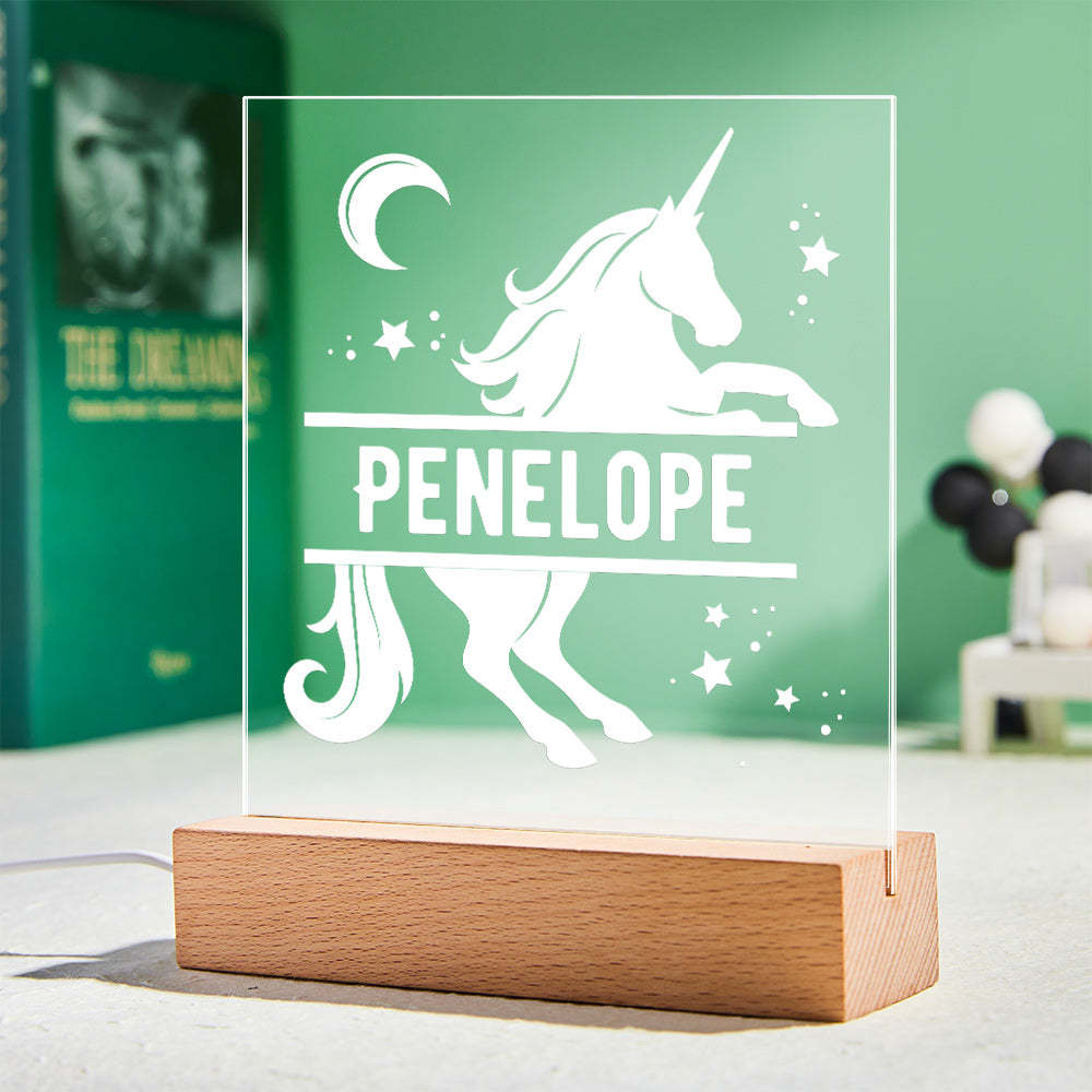 Bonita Lámpara De Dormitorio Para Niña Con Luz De Noche Led De Unicornio Y Estrellas Personalizada Con Nombre - milamparaluna