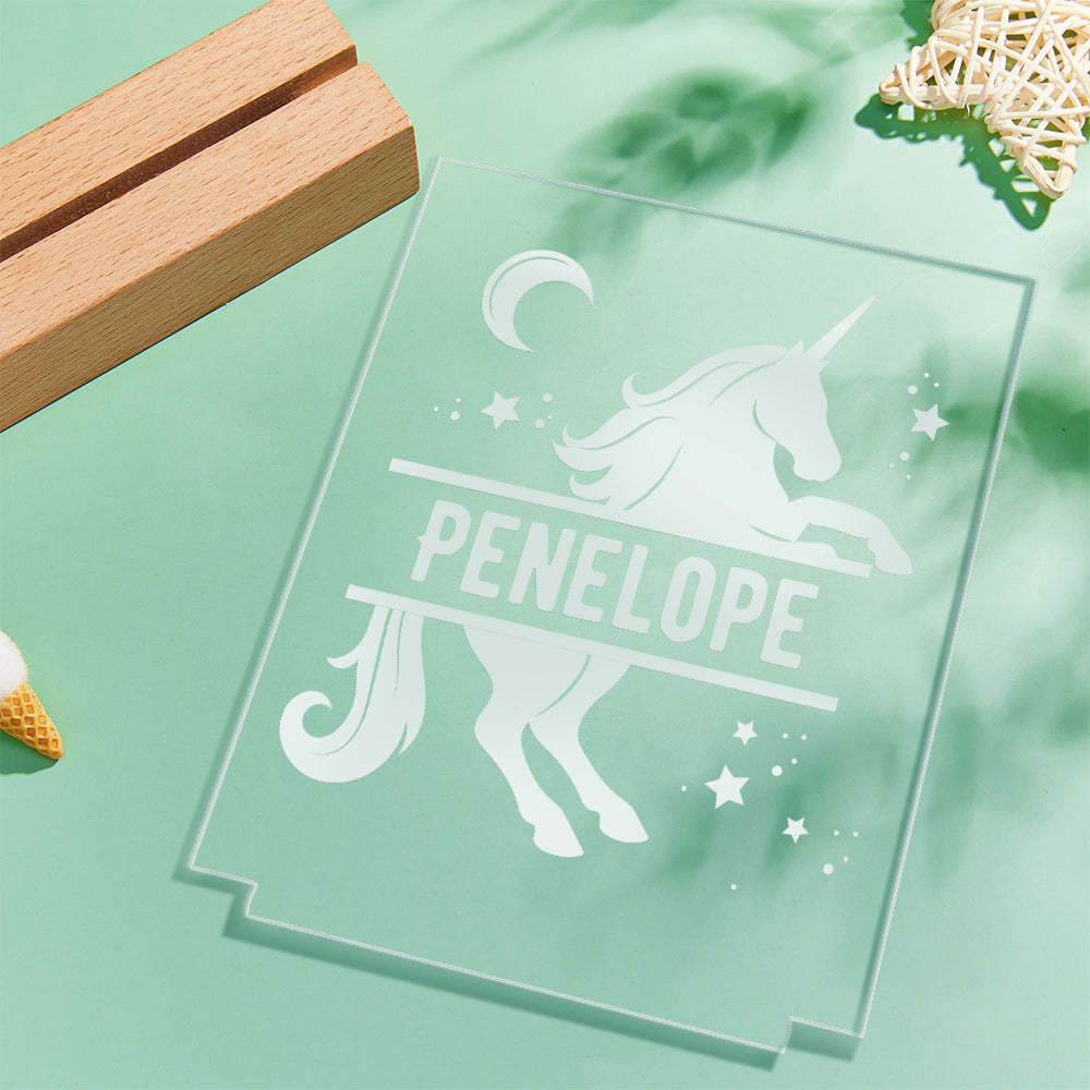 Bonita Lámpara De Dormitorio Para Niña Con Luz De Noche Led De Unicornio Y Estrellas Personalizada Con Nombre - milamparaluna