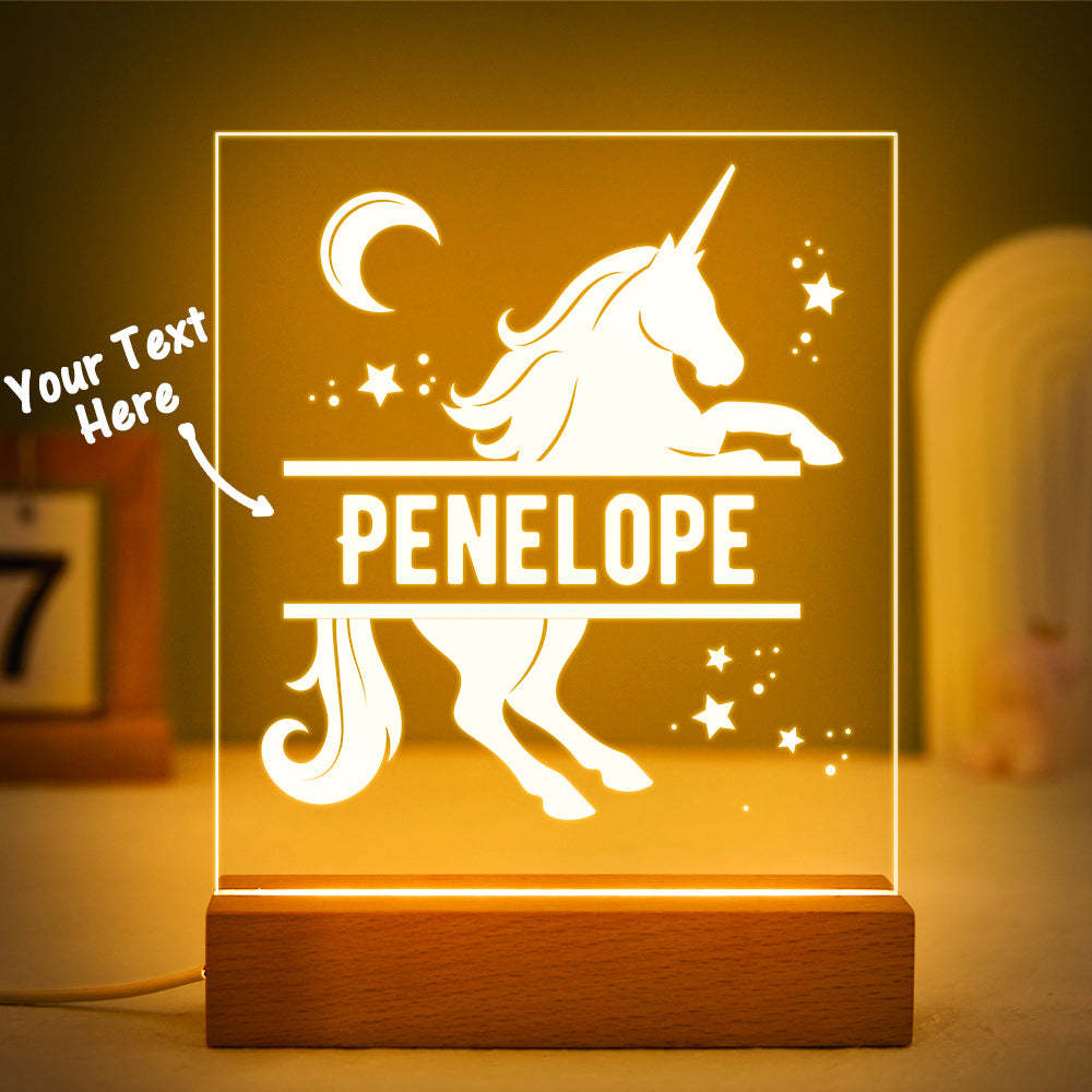 Bonita Lámpara De Dormitorio Para Niña Con Luz De Noche Led De Unicornio Y Estrellas Personalizada Con Nombre - milamparaluna