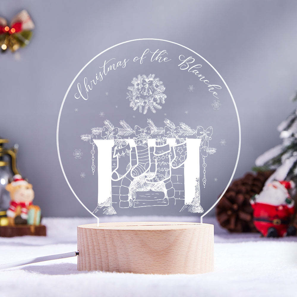 Calcetín De Navidad Familiar Personalizado, Luz Grabada Con Nombre, Lámpara Para Decoración De Dormitorio - milamparaluna