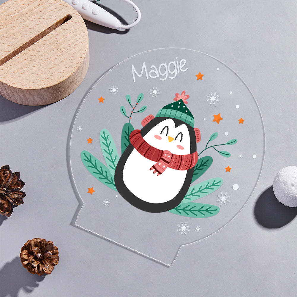 Luz De Noche Led, Regalo De Navidad Para Niños, Nombre Personalizado, Lámpara De Pingüino, Decoración Navideña Familiar - milamparaluna