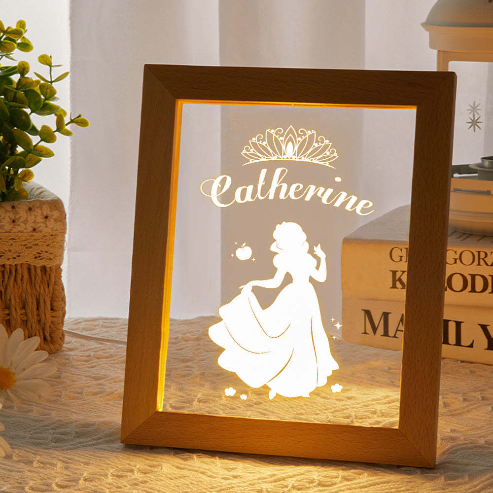 Signo De Nombre De Princesa Personalizado, Marco De Madera Personalizado, Lámpara Led De Noche, Decoración Para Dormitorio Infantil, Sala De Juegos - milamparaluna