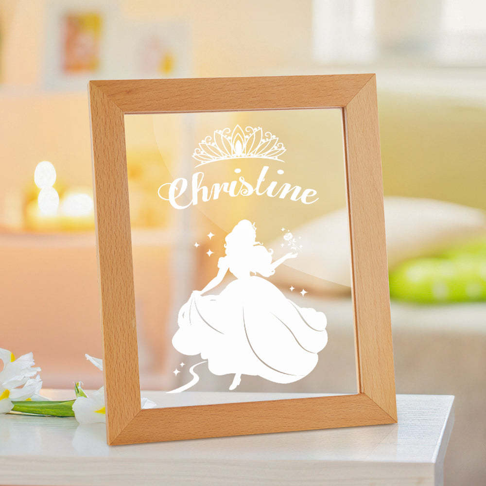 Signo De Nombre De Princesa Personalizado, Marco De Madera Personalizado, Lámpara Led De Noche, Decoración Para Dormitorio Infantil, Sala De Juegos - milamparaluna