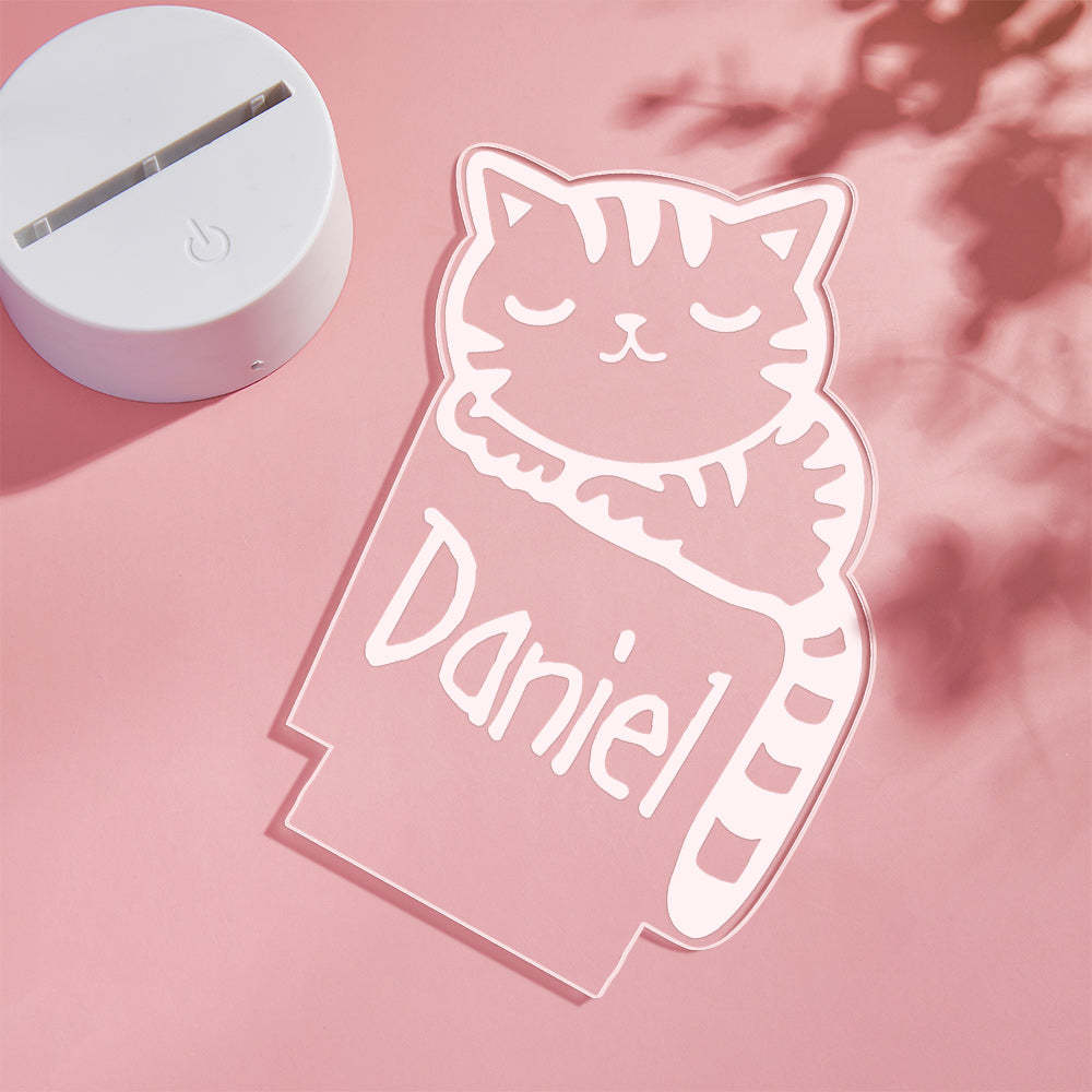 La Luz De La Noche Del Gatito Durmiente Personalizó La Lámpara Del Nombre De Los Niños Para El Dormitorio Del Bebé - milamparaluna