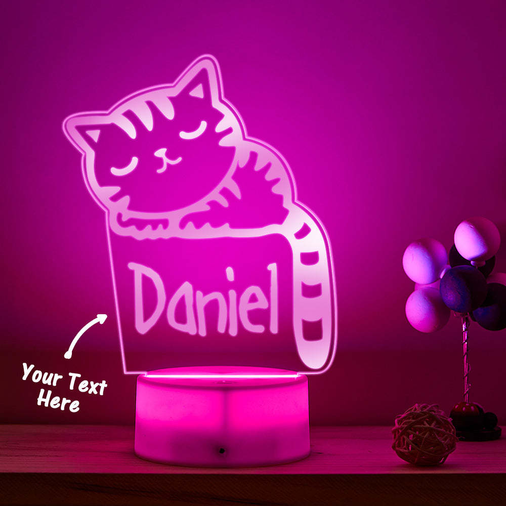 La Luz De La Noche Del Gatito Durmiente Personalizó La Lámpara Del Nombre De Los Niños Para El Dormitorio Del Bebé - milamparaluna