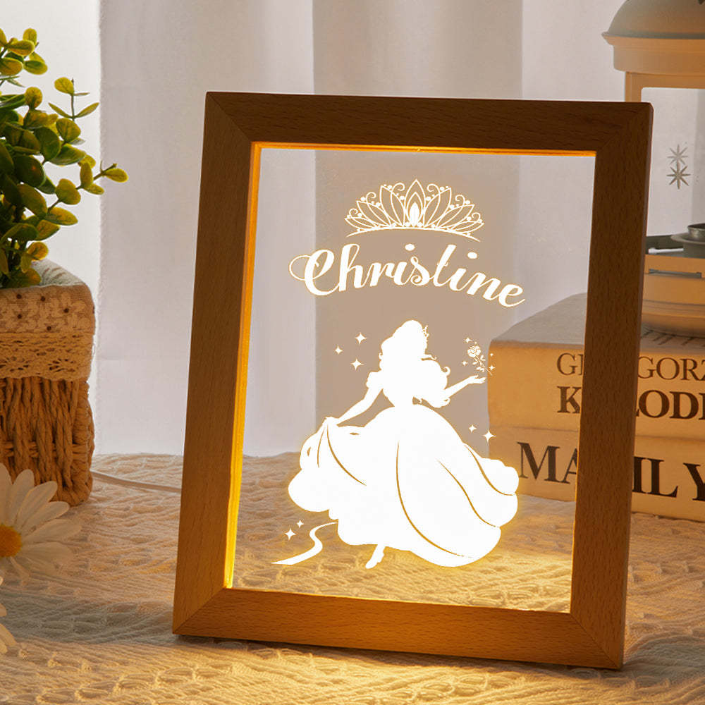 Signo De Nombre De Princesa Personalizado, Marco De Madera Personalizado, Lámpara Led De Noche, Decoración Para Dormitorio Infantil, Sala De Juegos - milamparaluna