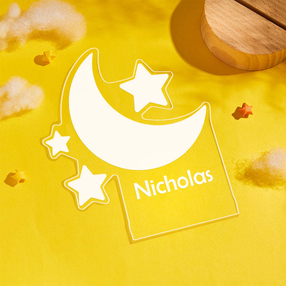 Luna Y Estrellas Luz De Noche Nombre Personalizado Lámpara Led Hada Dormitorio Decoración - milamparaluna