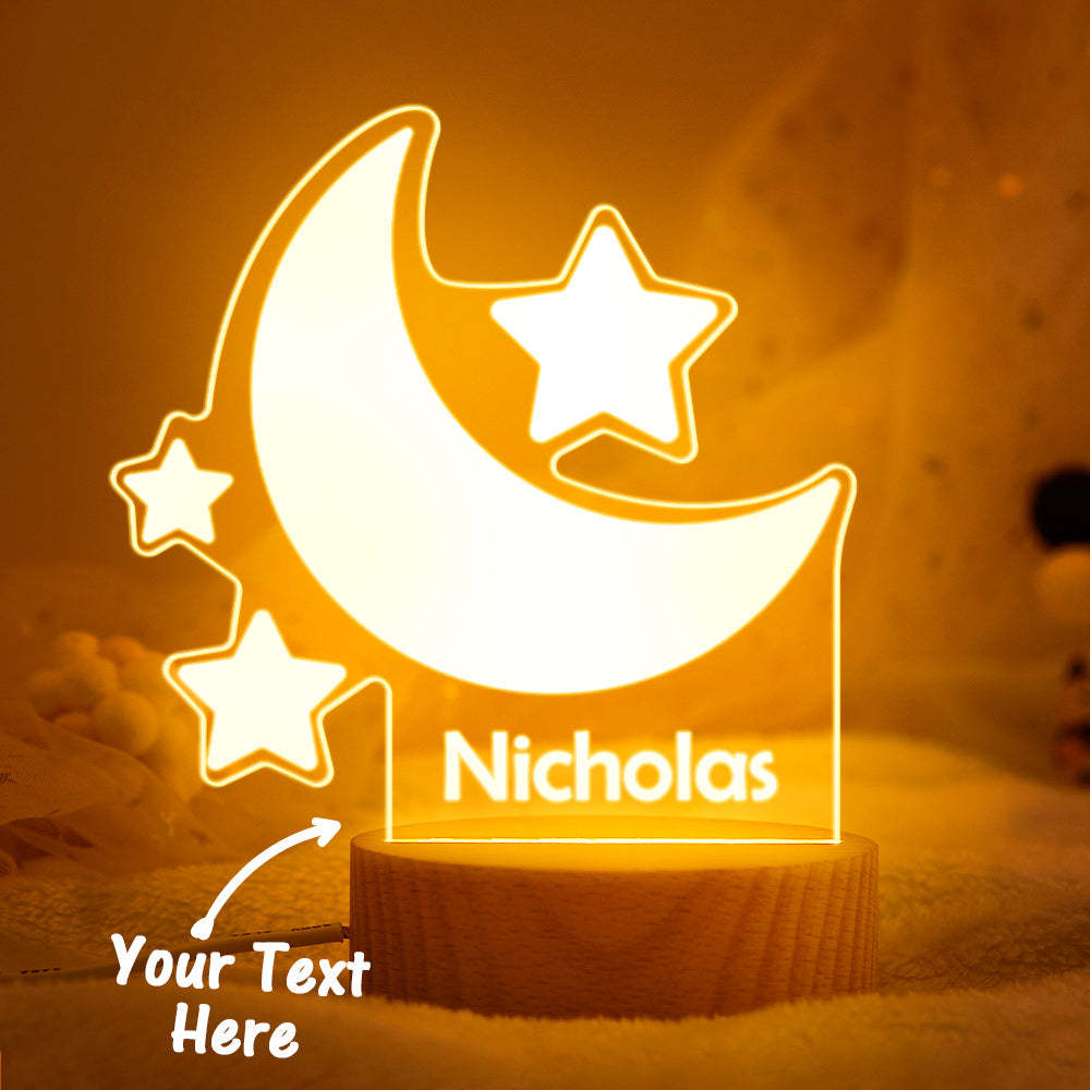 Luna Y Estrellas Luz De Noche Nombre Personalizado Lámpara Led Hada Dormitorio Decoración - milamparaluna