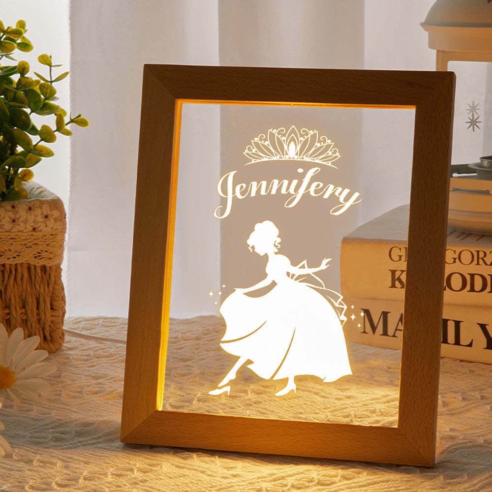 Signo De Nombre De Princesa Personalizado, Marco De Madera Personalizado, Lámpara Led De Noche, Decoración Para Dormitorio Infantil, Sala De Juegos - milamparaluna