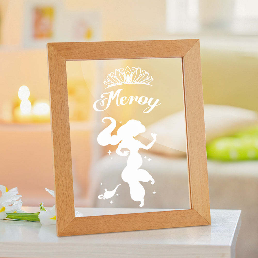 Signo De Nombre De Princesa Personalizado, Marco De Madera Personalizado, Lámpara Led De Noche, Decoración Para Dormitorio Infantil, Sala De Juegos - milamparaluna