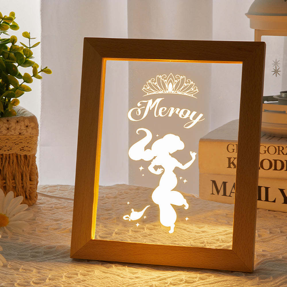 Signo De Nombre De Princesa Personalizado, Marco De Madera Personalizado, Lámpara Led De Noche, Decoración Para Dormitorio Infantil, Sala De Juegos - milamparaluna