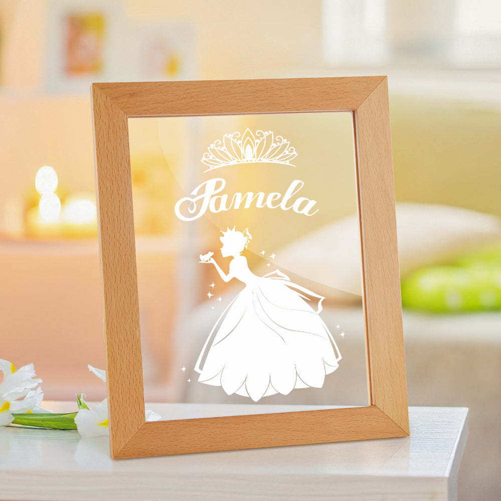 Signo De Nombre De Princesa Personalizado, Marco De Madera Personalizado, Lámpara Led De Noche, Decoración Para Dormitorio Infantil, Sala De Juegos - milamparaluna