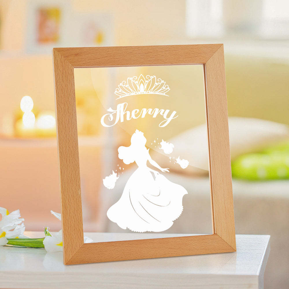 Signo De Nombre De Princesa Personalizado, Marco De Madera Personalizado, Lámpara Led De Noche, Decoración Para Dormitorio Infantil, Sala De Juegos - milamparaluna