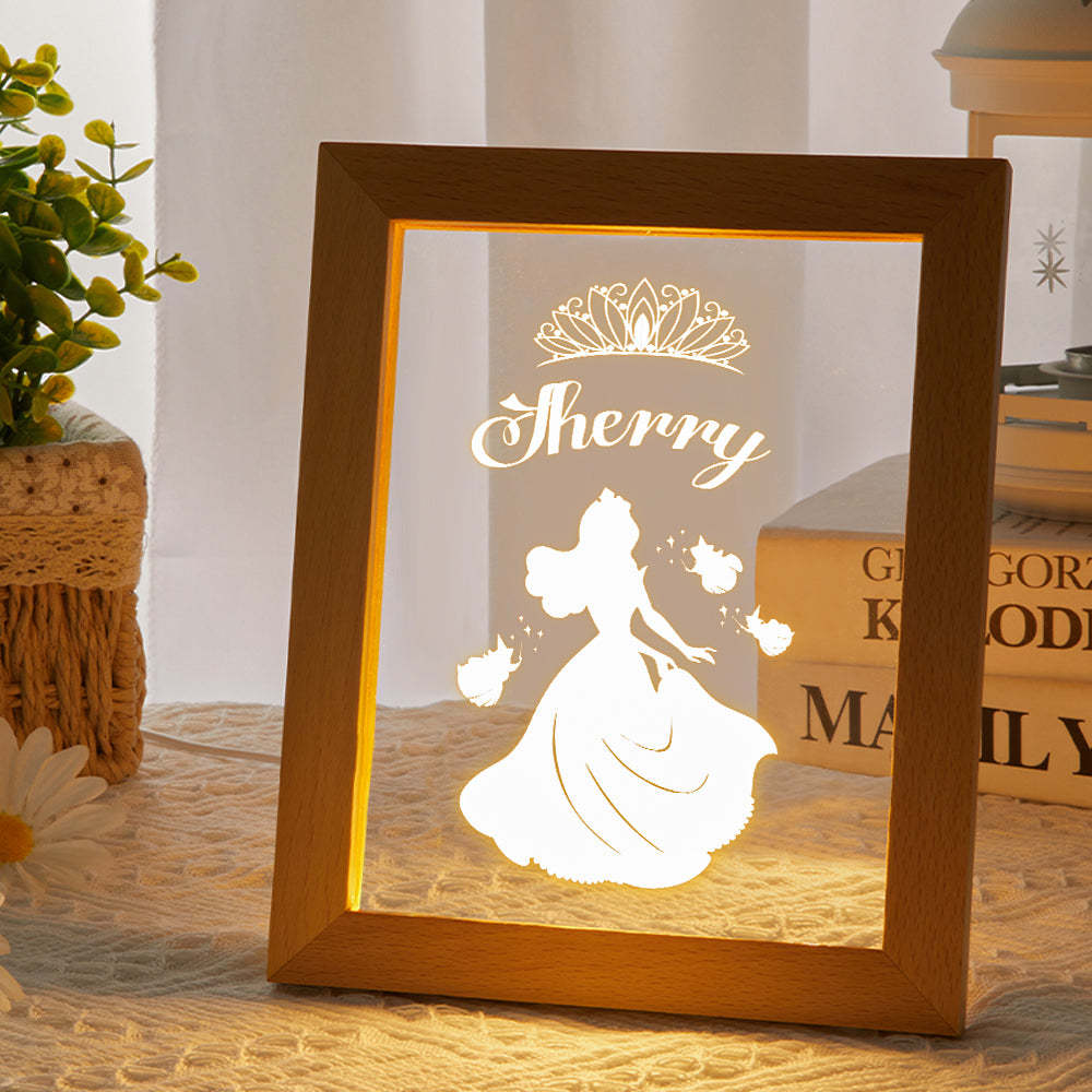 Signo De Nombre De Princesa Personalizado, Marco De Madera Personalizado, Lámpara Led De Noche, Decoración Para Dormitorio Infantil, Sala De Juegos - milamparaluna