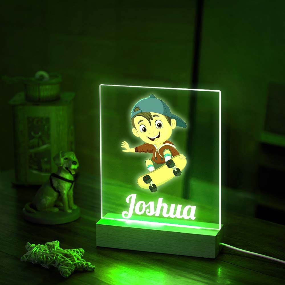 Nombre Personalizado, Luz Nocturna Acrílica De Siete Colores Para Niño, Juego De Monopatín, Lámpara Led, Decoración De Habitación - milamparaluna