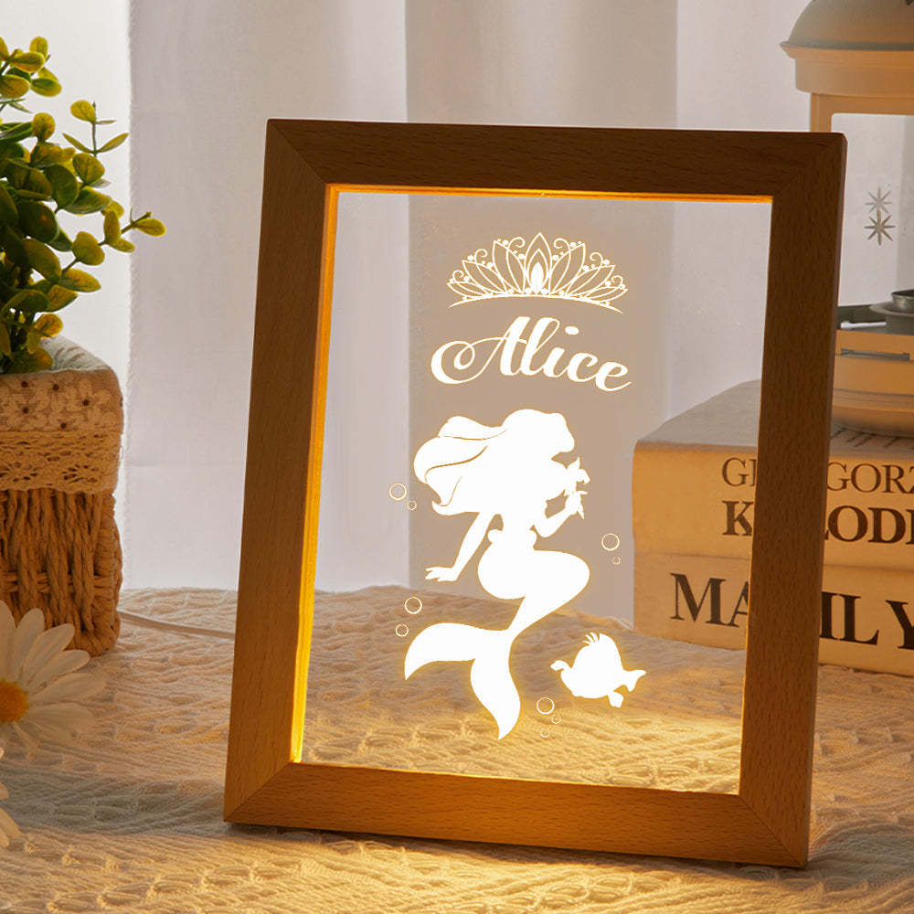 Signo De Nombre De Princesa Personalizado, Marco De Madera Personalizado, Lámpara Led De Noche, Decoración Para Dormitorio Infantil, Sala De Juegos - milamparaluna