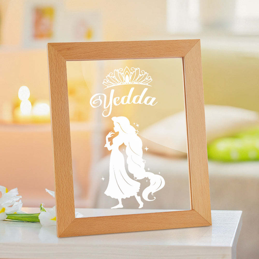 Signo De Nombre De Princesa Personalizado, Marco De Madera Personalizado, Lámpara Led De Noche, Decoración Para Dormitorio Infantil, Sala De Juegos - milamparaluna