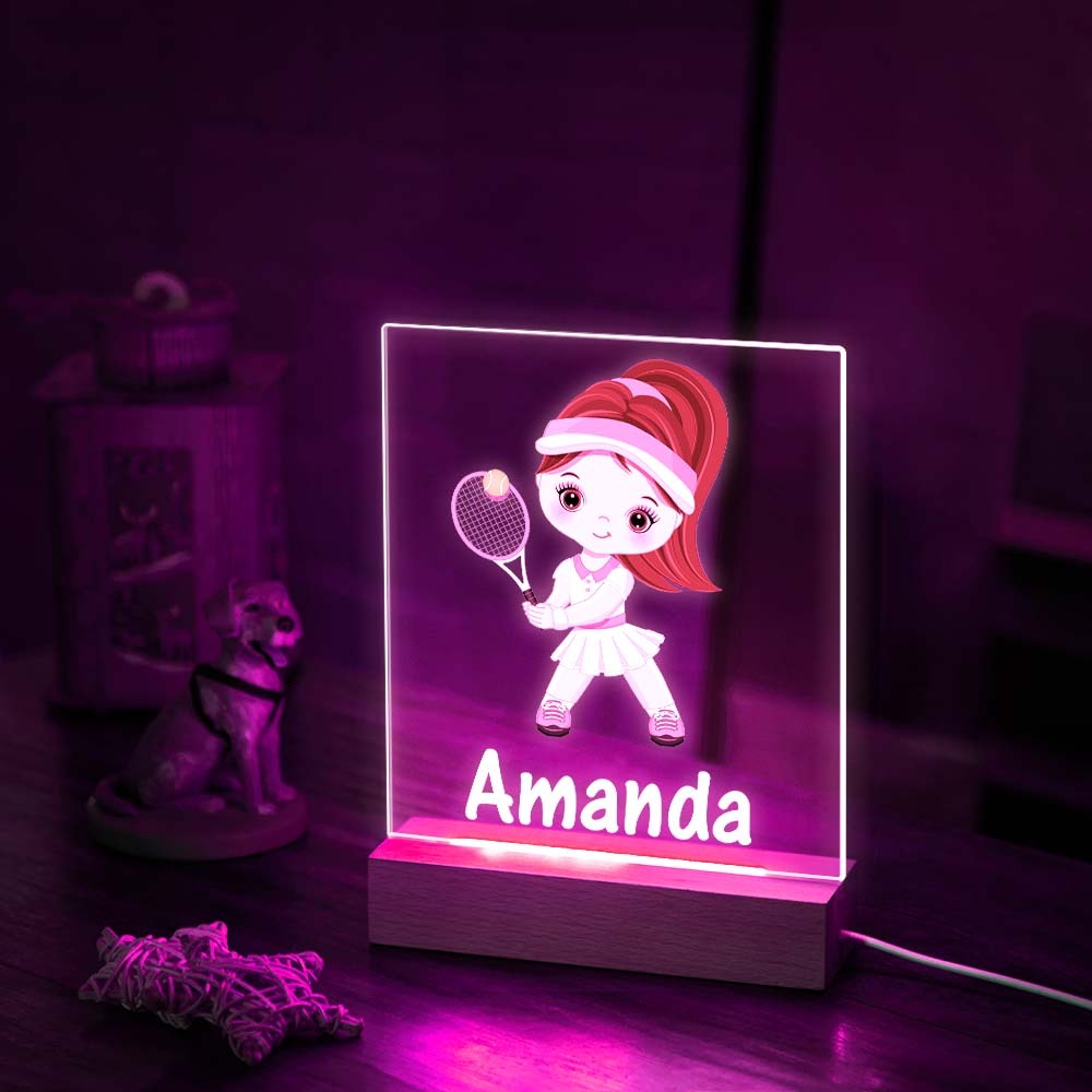 Nombre Personalizado Acrílico Siete Colores Noche Luz Jugar Bádminton Chica Para Niños Dormitorio Decoración - milamparaluna