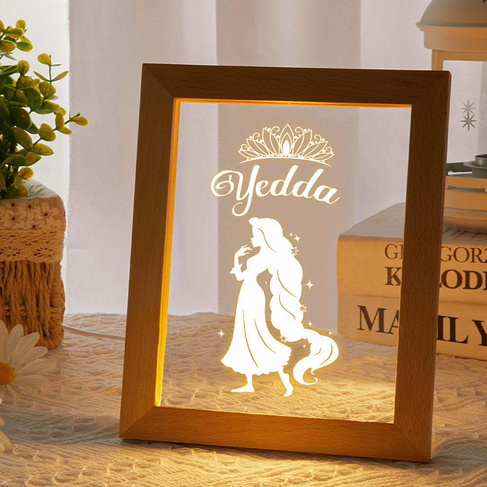 Signo De Nombre De Princesa Personalizado, Marco De Madera Personalizado, Lámpara Led De Noche, Decoración Para Dormitorio Infantil, Sala De Juegos - milamparaluna