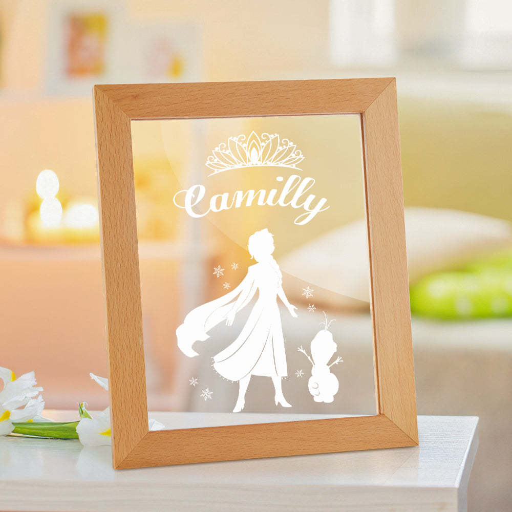 Signo De Nombre De Princesa Personalizado, Marco De Madera Personalizado, Lámpara Led De Noche, Decoración Para Dormitorio Infantil, Sala De Juegos - milamparaluna