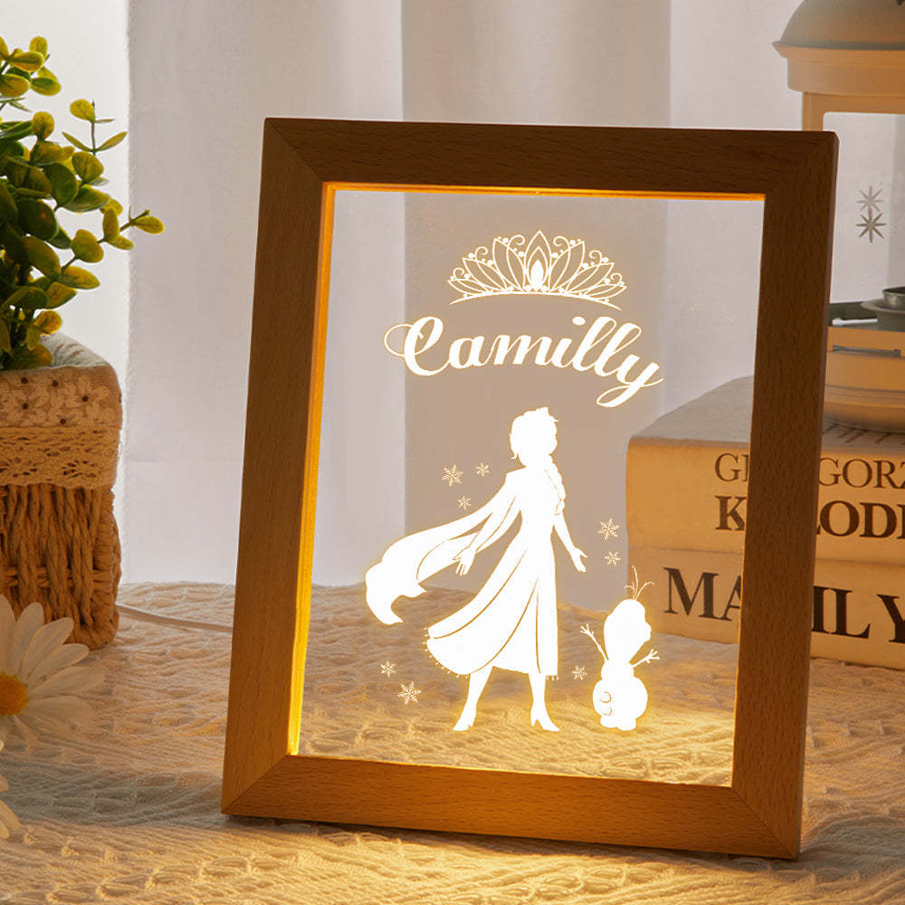 Signo De Nombre De Princesa Personalizado, Marco De Madera Personalizado, Lámpara Led De Noche, Decoración Para Dormitorio Infantil, Sala De Juegos - milamparaluna