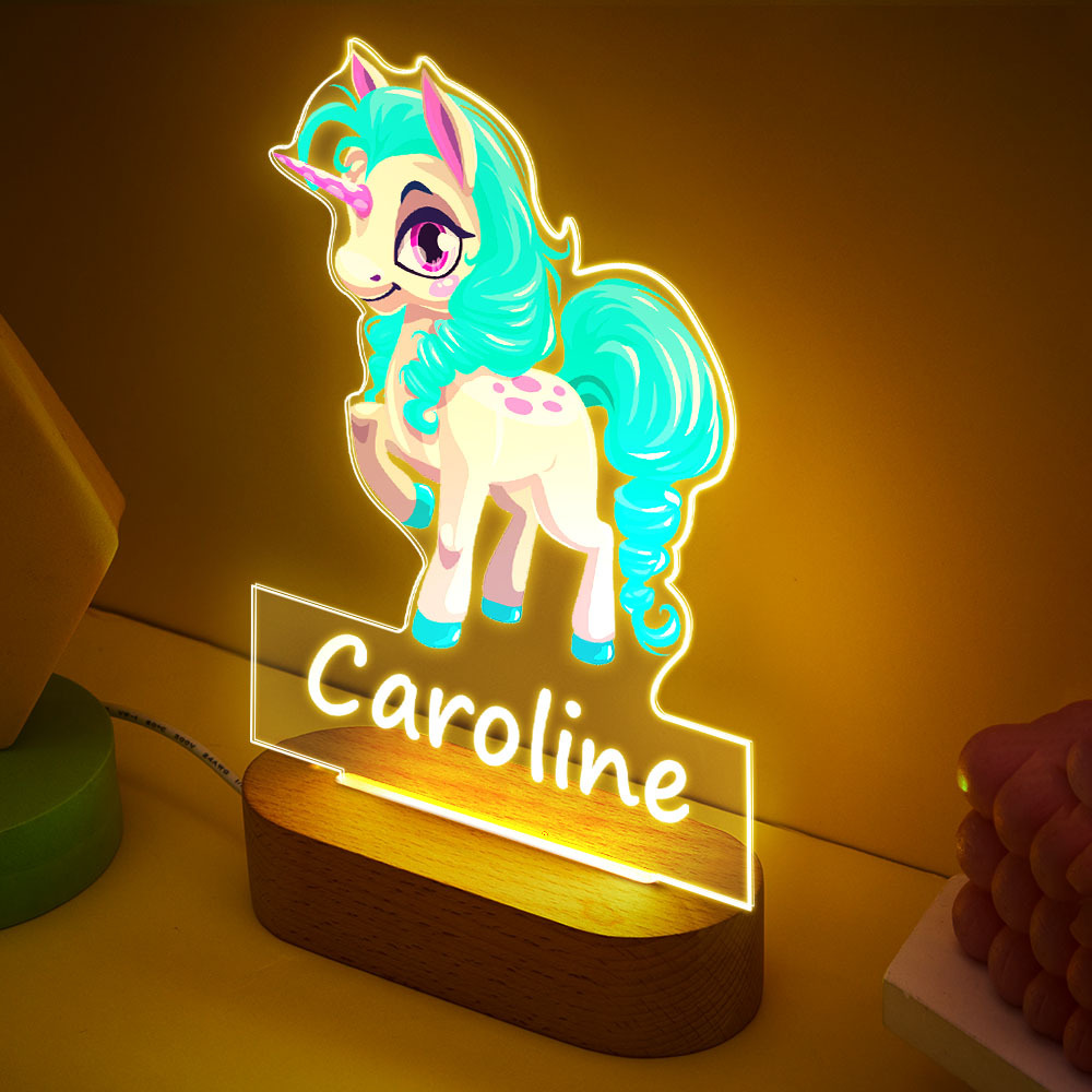 Regalo De Cumpleaños Con Luz Led De Unicornio Azul Con Nombre Personalizado Para Decoración De Dormitorio De Niña - milamparaluna