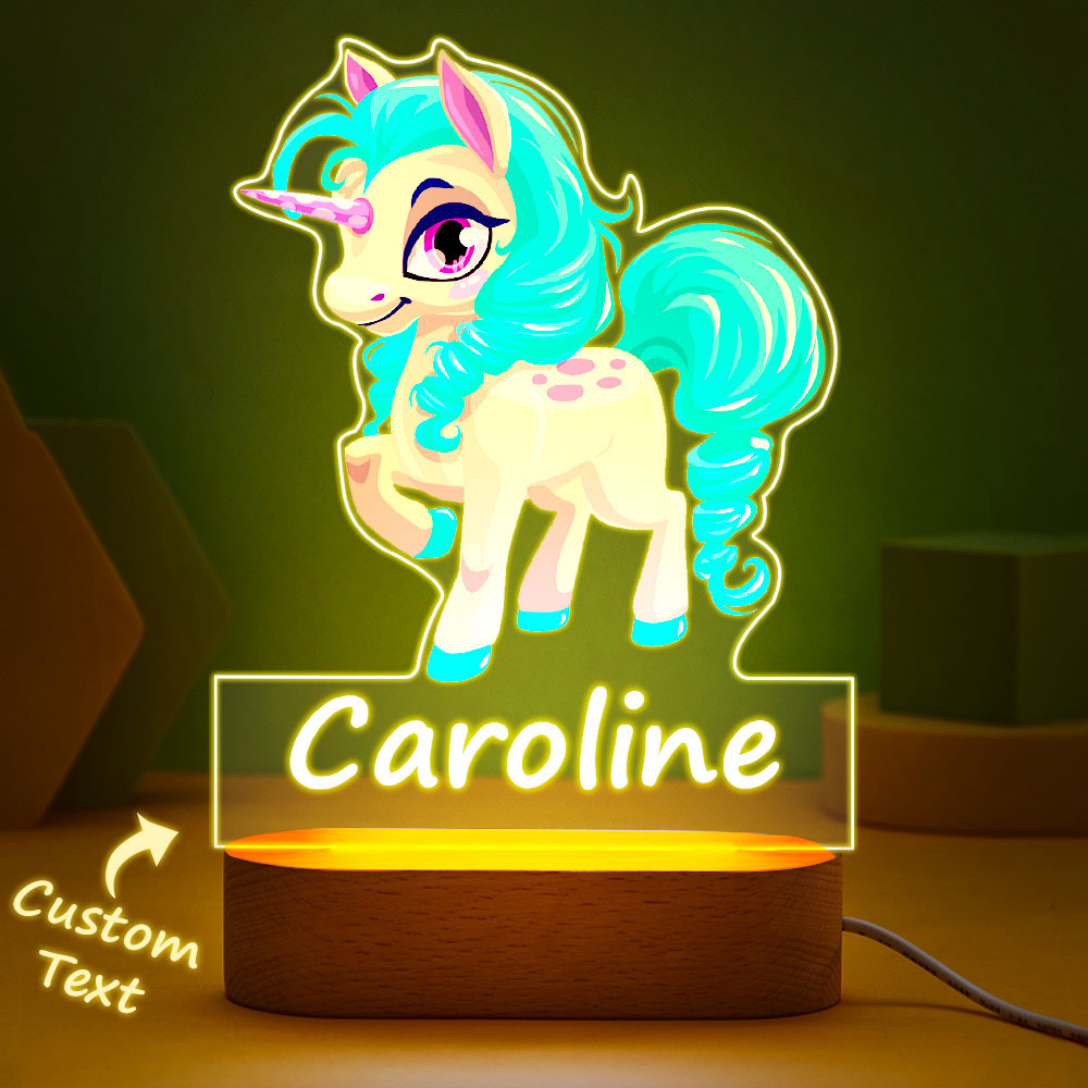 Regalo De Cumpleaños Con Luz Led De Unicornio Azul Con Nombre Personalizado Para Decoración De Dormitorio De Niña - milamparaluna