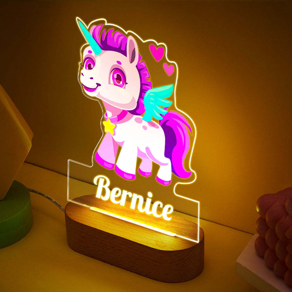 Nombre Personalizado Noche Luz Rosa Unicornio Led Luz Habitación Decoración Para Niñas - milamparaluna