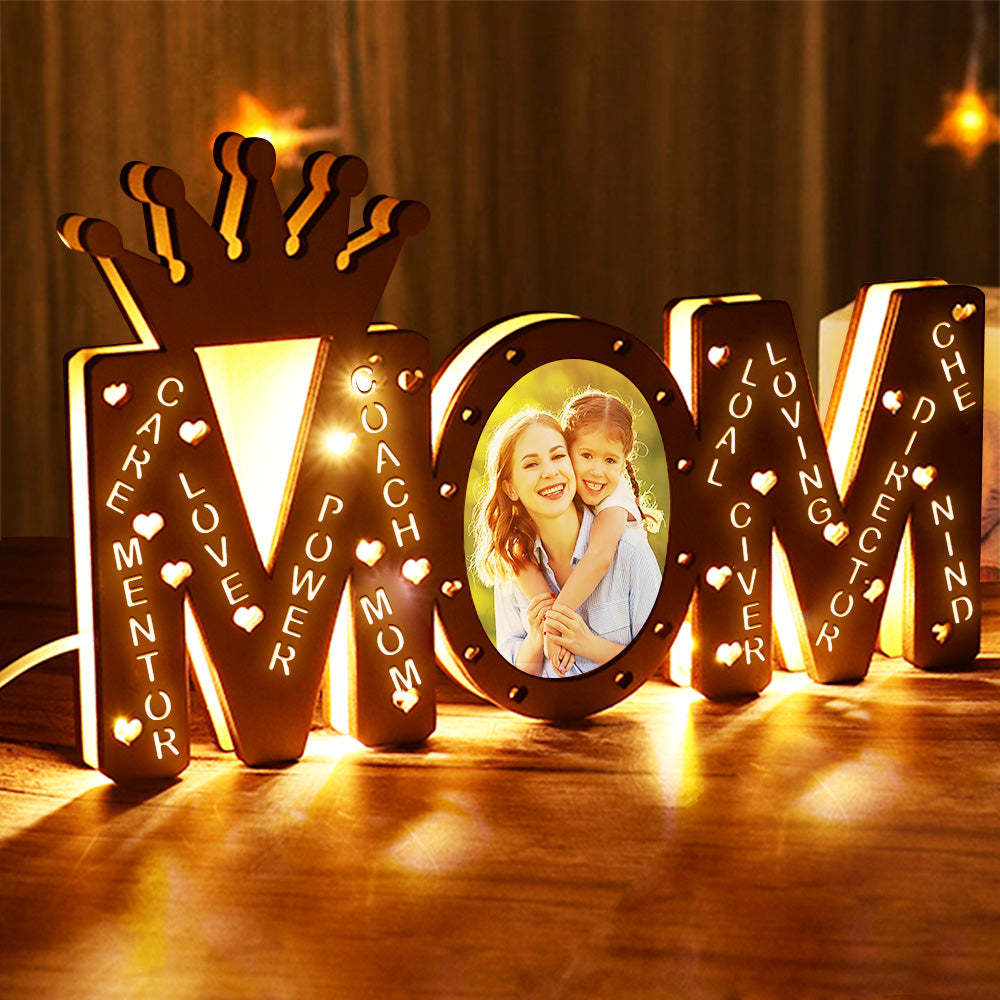 Luz De Foto De Mamá Personalizada, Lámpara De Nombre Led De Madera Personalizada, Decoración, Regalos Para El Día De La Madre - milamparaluna