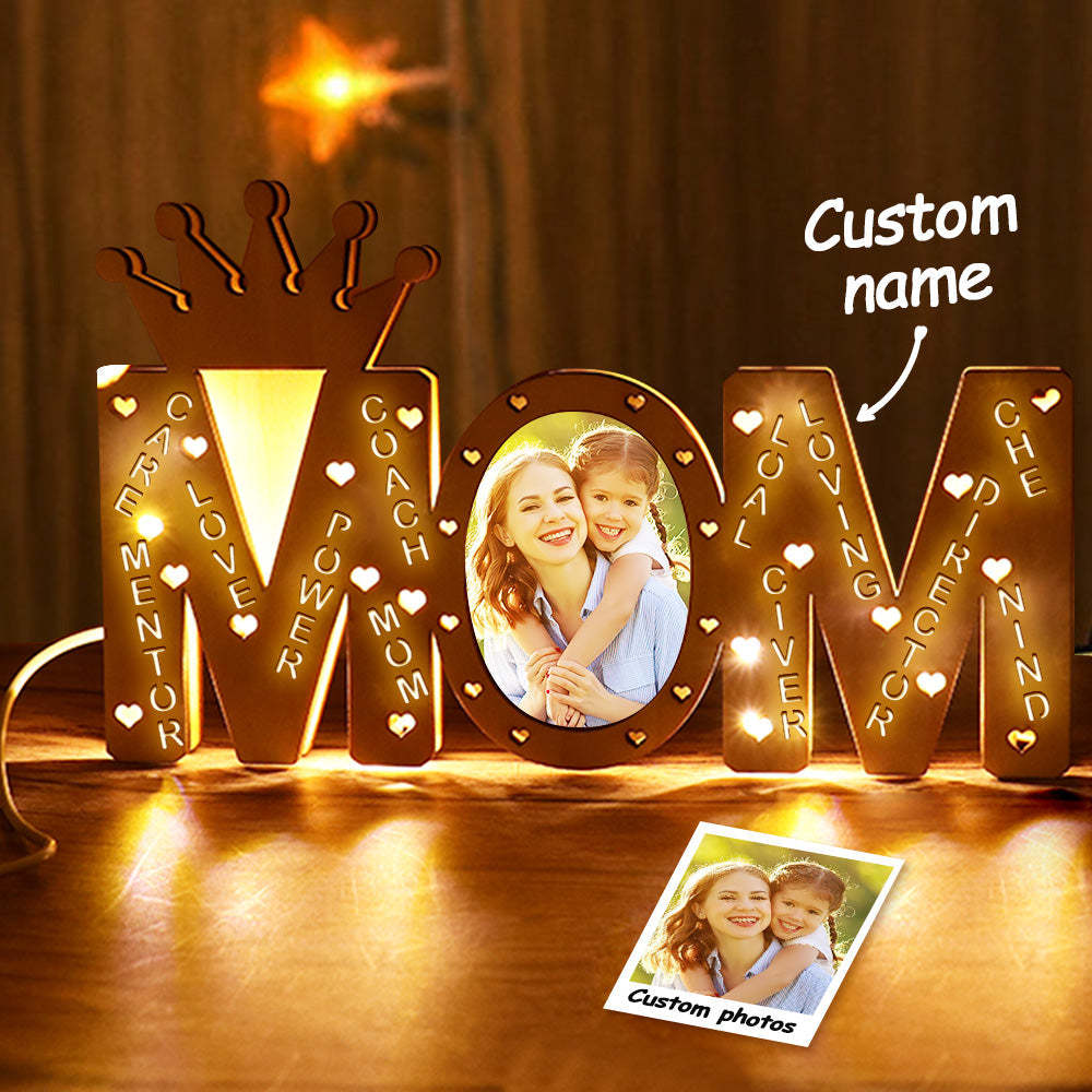 Luz De Foto De Mamá Personalizada, Lámpara De Nombre Led De Madera Personalizada, Decoración, Regalos Para El Día De La Madre - milamparaluna