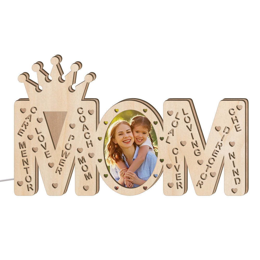 Luz De Foto De Mamá Personalizada, Lámpara De Nombre Led De Madera Personalizada, Decoración, Regalos Para El Día De La Madre - milamparaluna