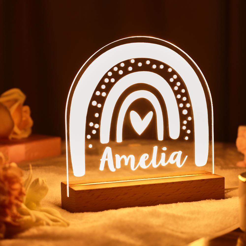 Luz De Noche Personalizada Con Forma De Arcoíris, Regalo Para Bebé, Decoración De Guardería, Lámpara Con Nombre Personalizado - milamparaluna