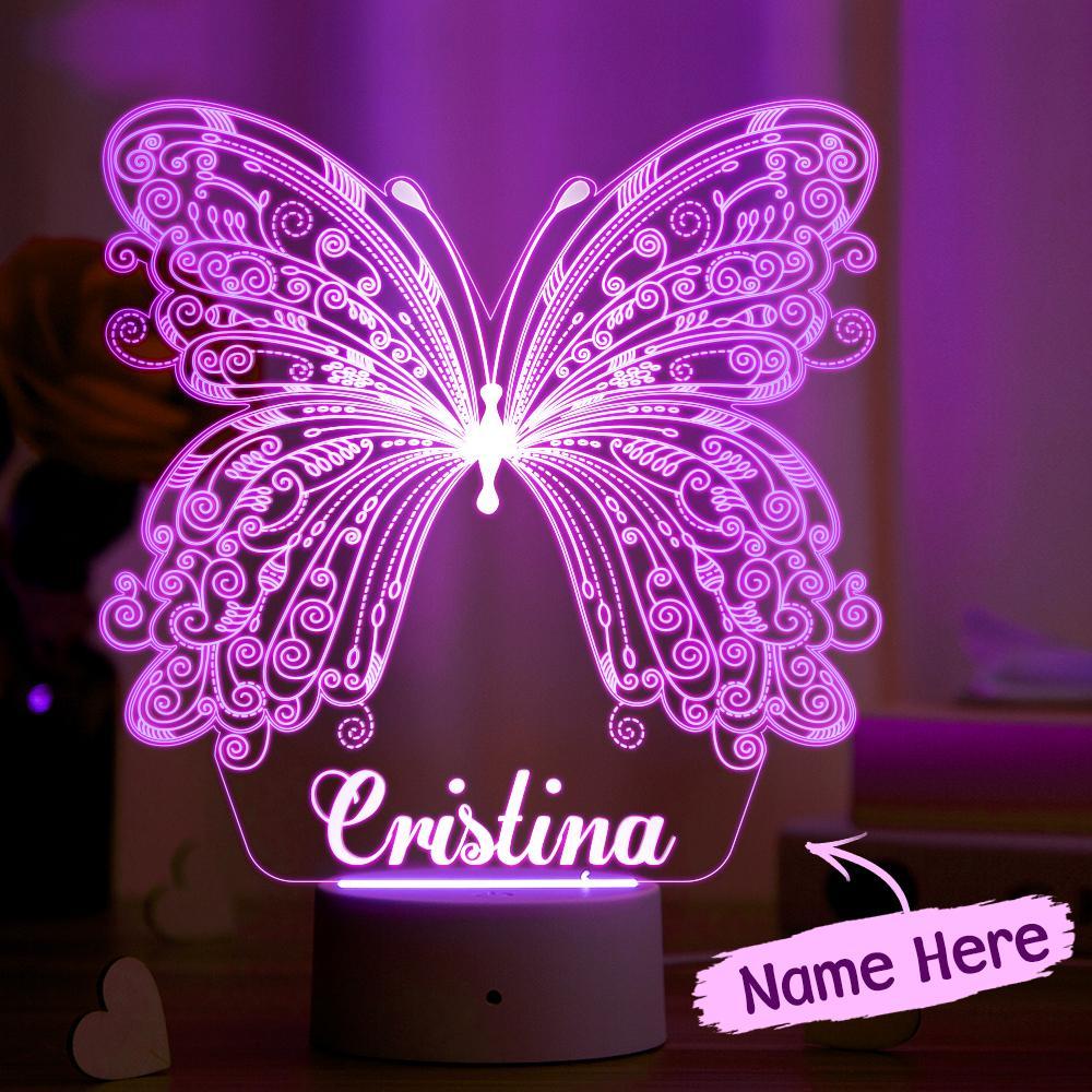 Lámpara De Mariposa 3d Personalizada Con Nombre Personalizado Luz De Noche Decoración De Dormitorio Para Niños Luz Led Para Niños - milamparaluna