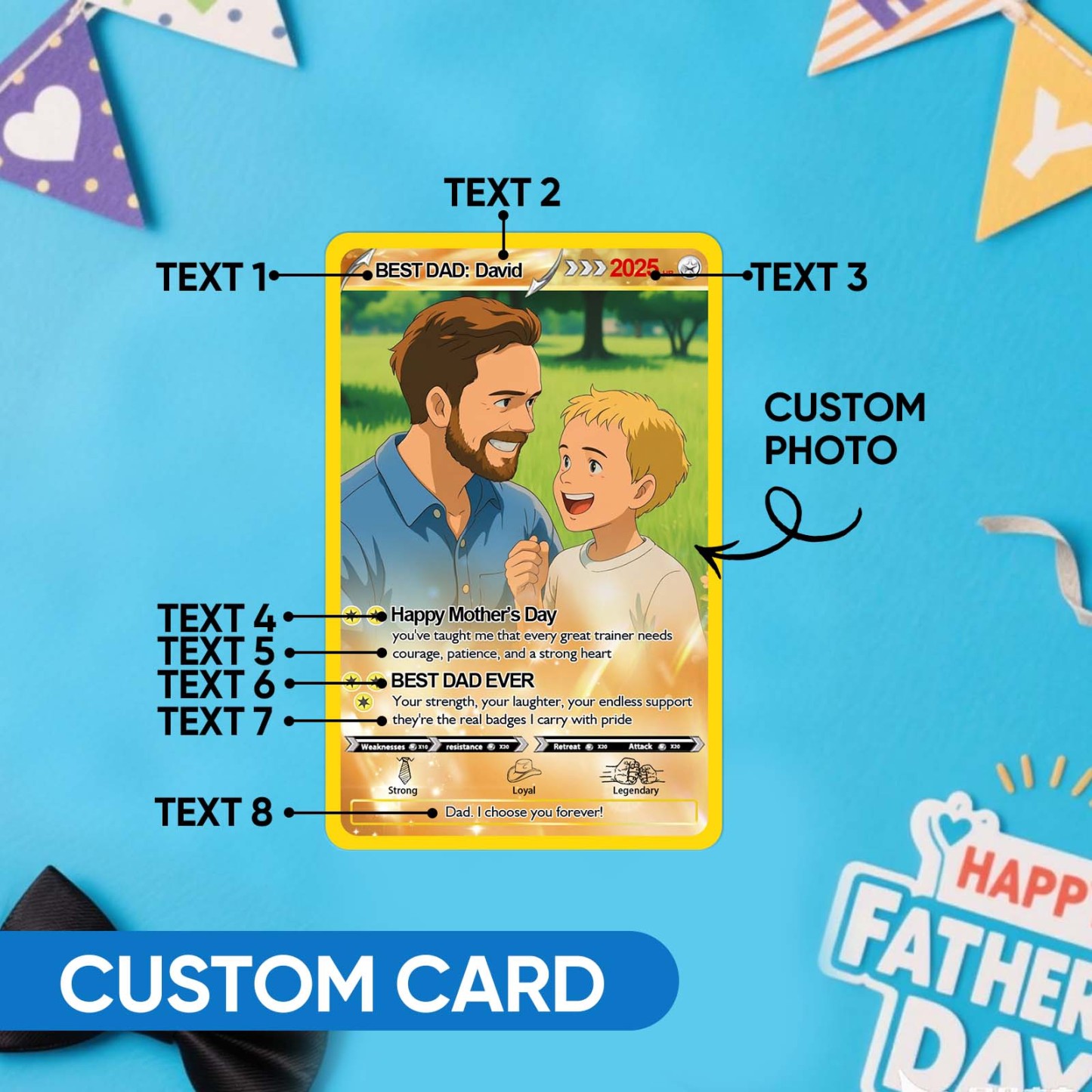 Tarjeta De Pokémon Personalizada Para El Día Del Padre, Tarjetas Con Fotos Personalizadas, Regalos Para Papá Gamer, Regalo Para El Día Del Padre, Tarjeta De Entrenador Pokémon Personalizada - mymoonlampes