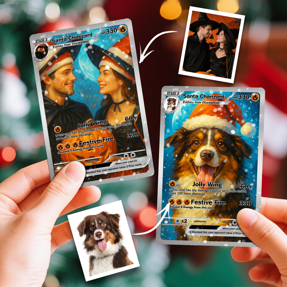 Tarjeta Personalizada De Pareja Para Halloween Y Navidad: Tarjeta Coleccionable De Dibujos Animados Personalizada Con Foto Y Nombre, Un Regalo Navideño Único Para Él Y Para Ella. - mymoonlampes