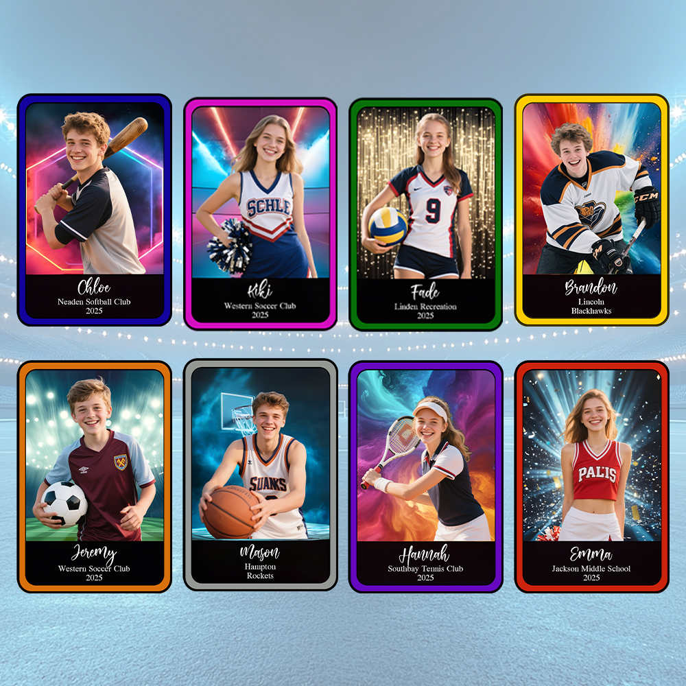 Tarjeta de juego con temática deportiva personalizada, tarjeta fotográfica personalizada con opciones de fondo colorido, regalo para atletas y fanáticos de los deportes - mymoonlampes