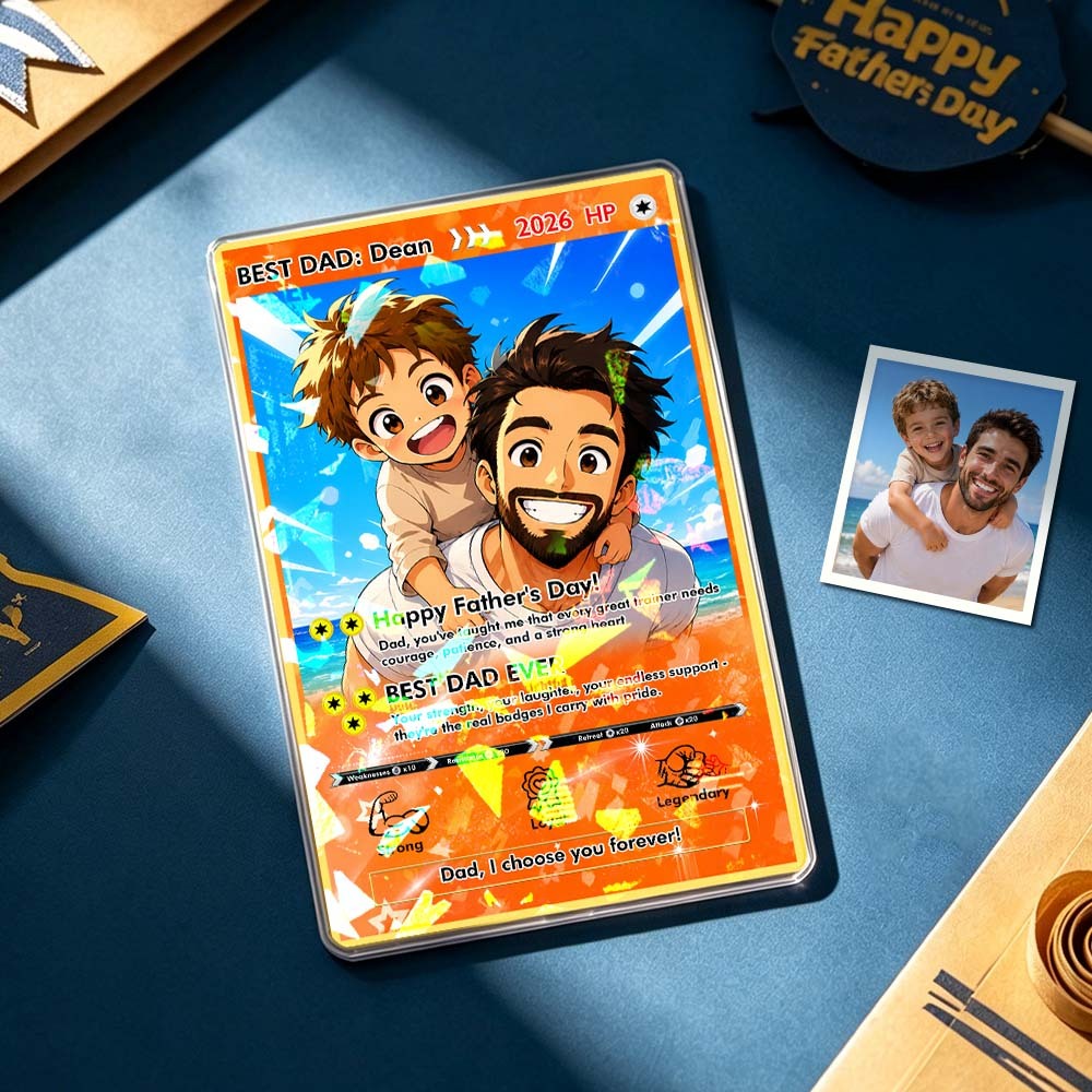 Tarjeta De Papá Poke Anime Personalizada, Regalo Del Día Del Padre Para Papá, Tarjeta De Anime Fotográfica Personalizada, Regalos De Papá Jugador De Niños, Regalo Para El Esposo, Tarjeta De Arte - mymoonlampes