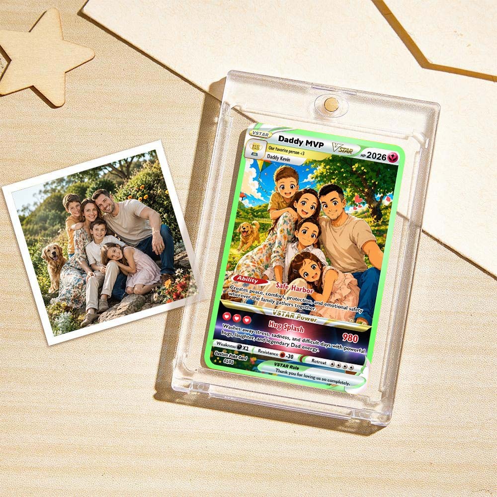 Tarjeta Personalizada Del Feliz Día Del Padre - Tarjeta Poke Personalizada Estilo Anime Cómico Caliente Para Papá - Regalo Perfecto De Esposa E Hijos - mymoonlampes