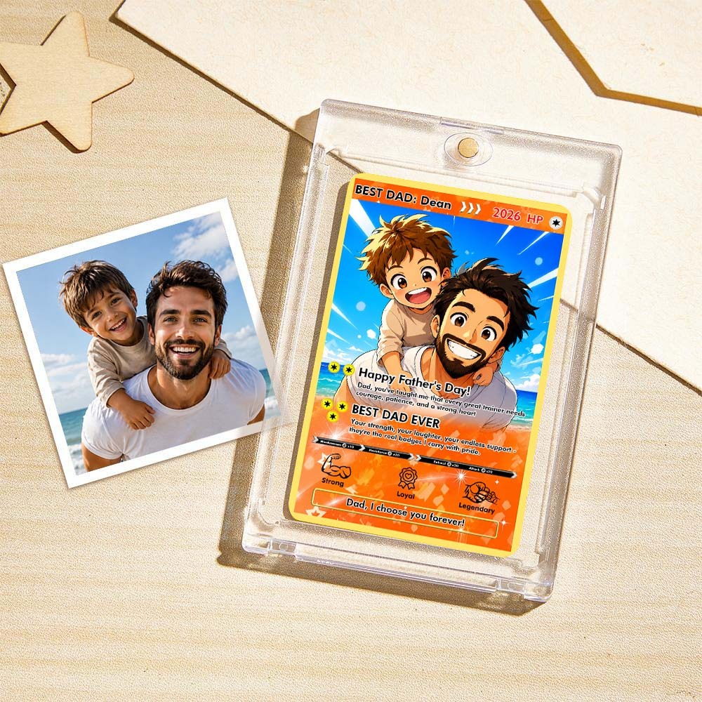 Tarjeta De Papá Poke Anime Personalizada, Regalo Del Día Del Padre Para Papá, Tarjeta De Anime Fotográfica Personalizada, Regalos De Papá Jugador De Niños, Regalo Para El Esposo, Tarjeta De Arte - mymoonlampes
