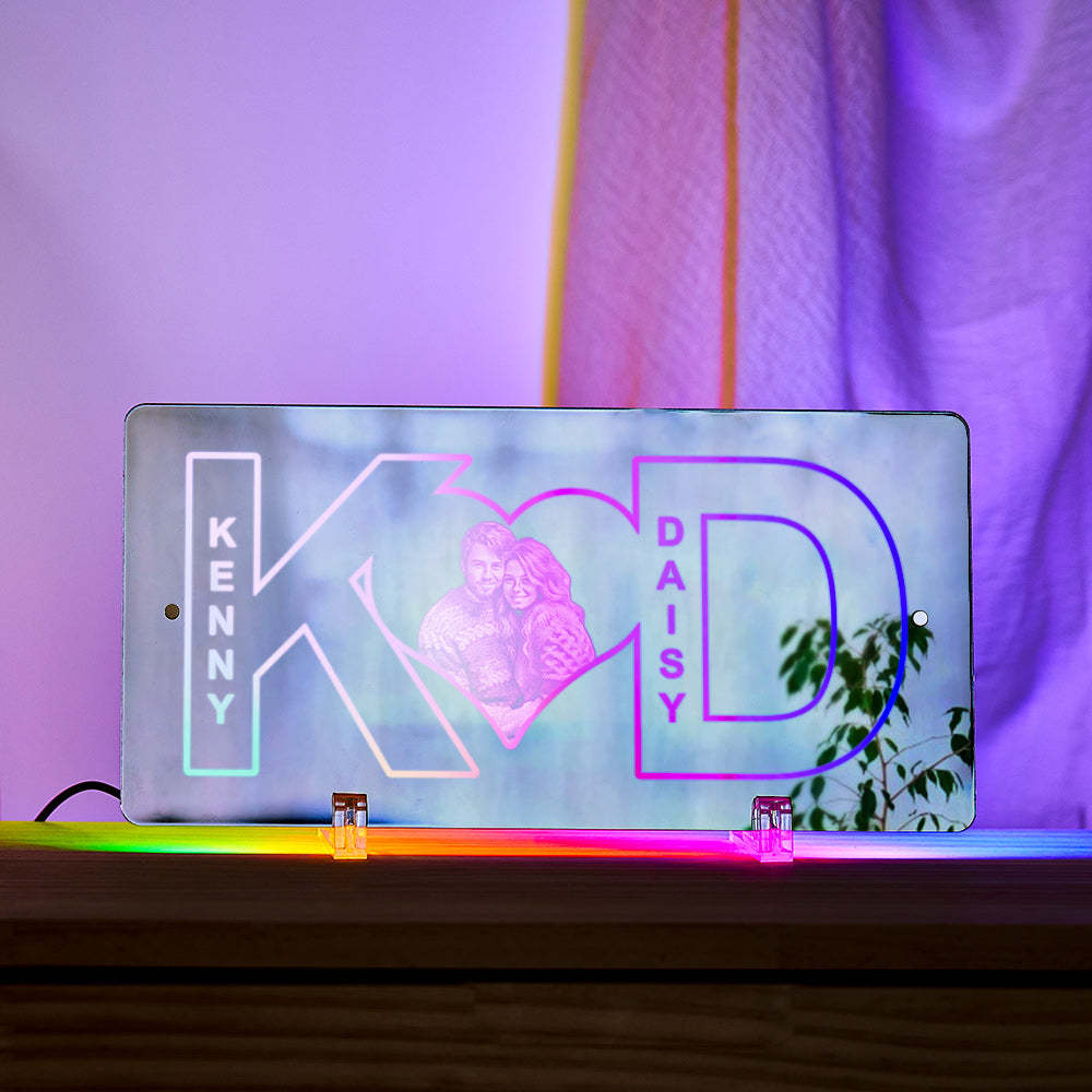 Regalo Personalizado De Pareja Con Luz De Espejo Con Foto De Corazón Y Letras - milamparaluna
