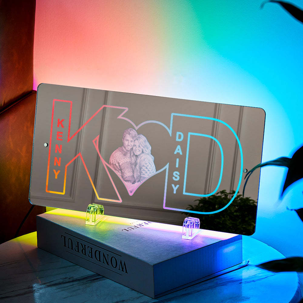 Regalo Personalizado De Pareja Con Luz De Espejo Con Foto De Corazón Y Letras - milamparaluna