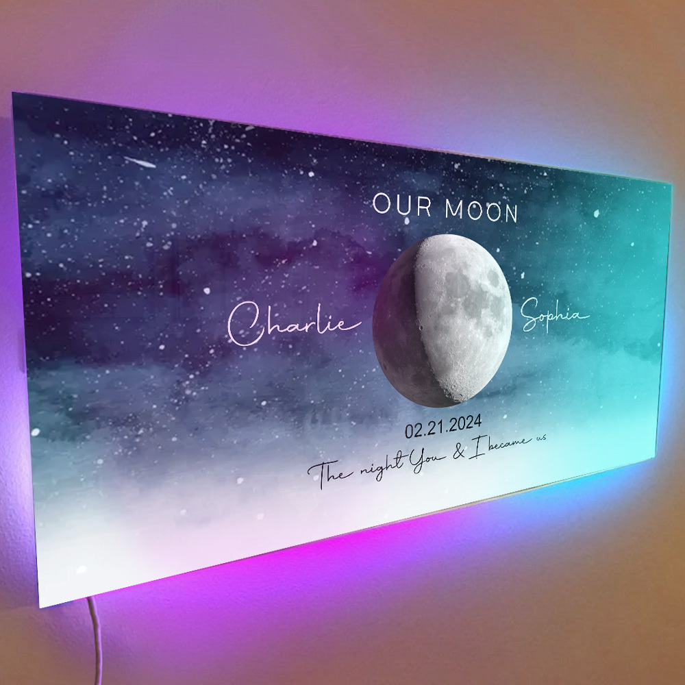 Espejo Con Luz De Luna Personalizada Con Historia De Amor Y Noche Estrellada, Regalo De Aniversario, Regalo De Boda Para Pareja - mymoonlampes