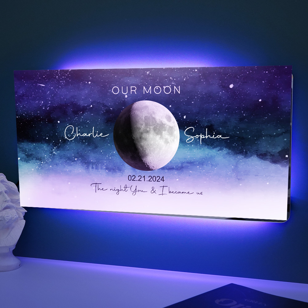 Espejo Con Luz De Luna Personalizada Con Historia De Amor Y Noche Estrellada, Regalo De Aniversario, Regalo De Boda Para Pareja - mymoonlampes