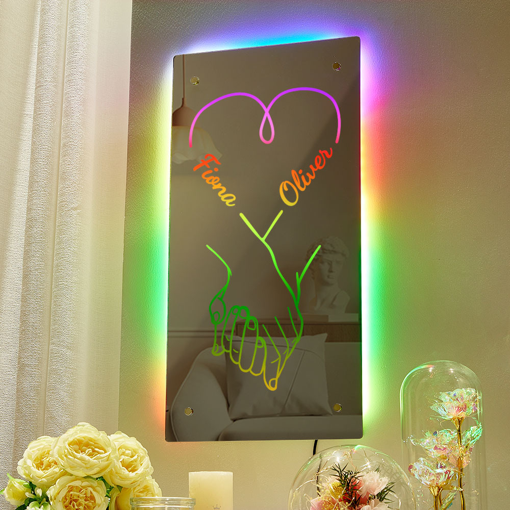 Lámpara De Espejo Con Nombres Personalizados, Lámpara De Espejo Personalizada, Lámpara Colorida Para Dormitorio, Regalo De Aniversario De Boda Para Parejas - mymoonlampes