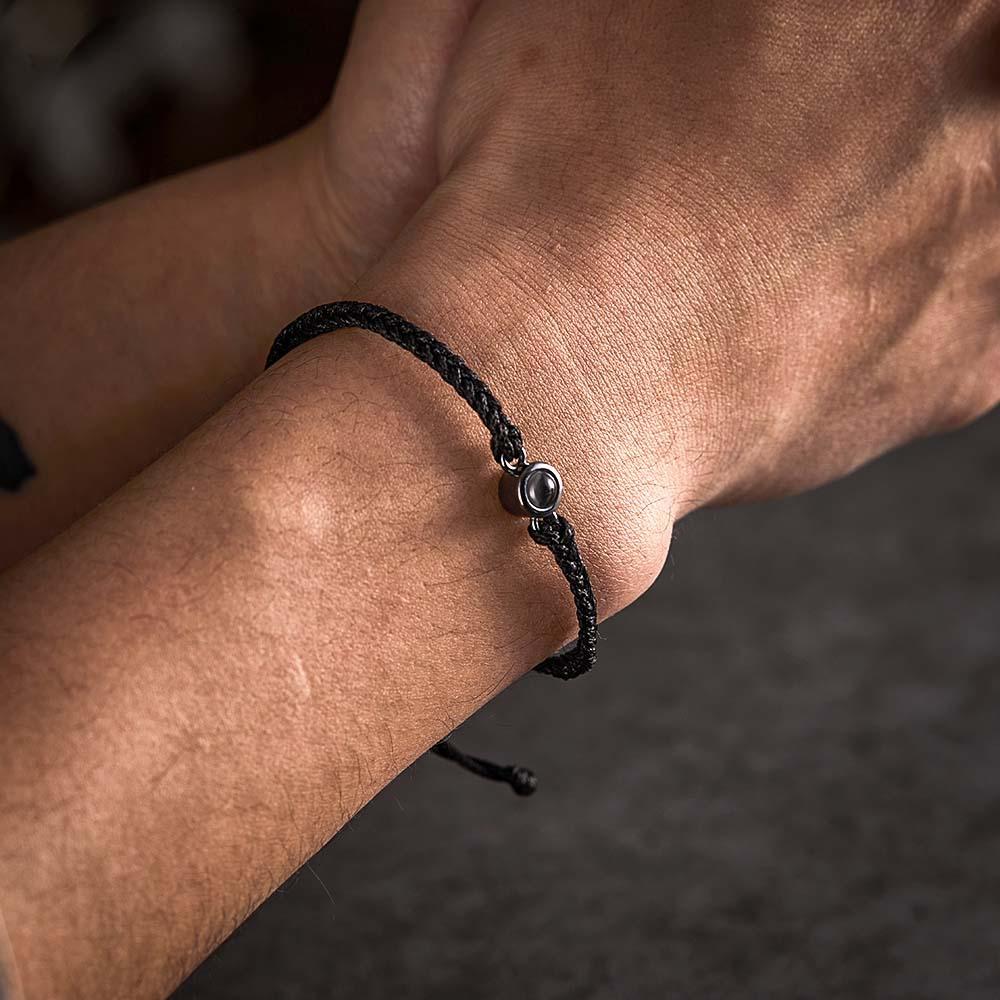 Pulsera De Pareja Con Proyección De Fotos Personalizada, Pulsera De Cuerda Negra Trenzada, Regalo Para Padres Y Abuelos - milamparaluna