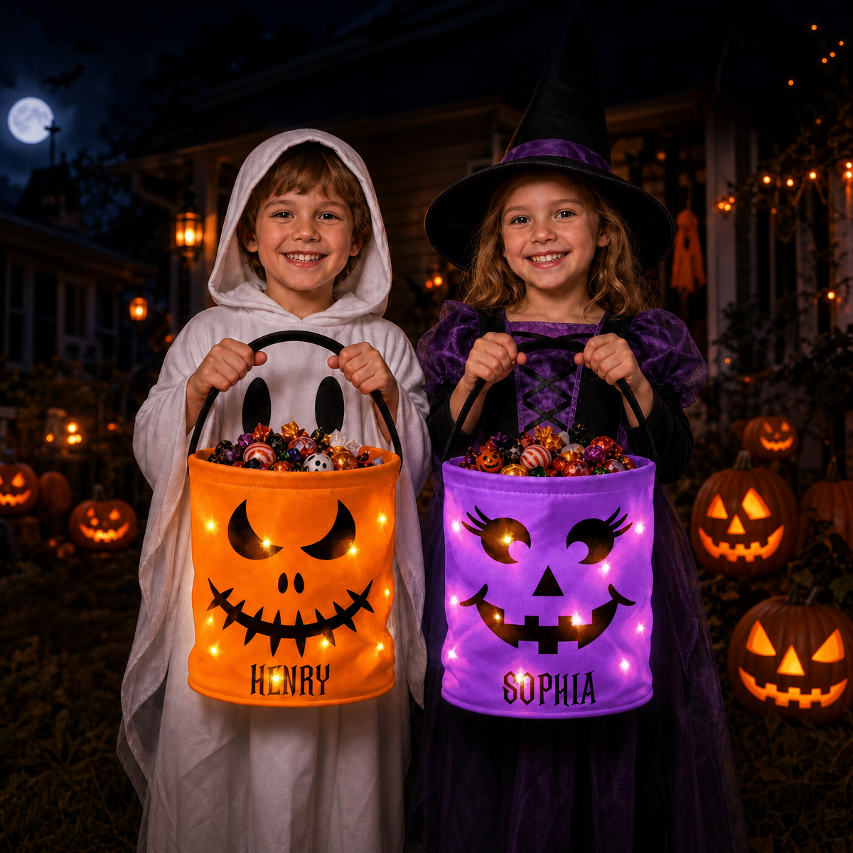 Bolsa Con Luz LED Personalizada - Regalos Personalizados De Halloween Y Cumpleaños Para Niños - Bolsa Luminosa Little Boo Energy Para Niños Y Para Pedir Dulces