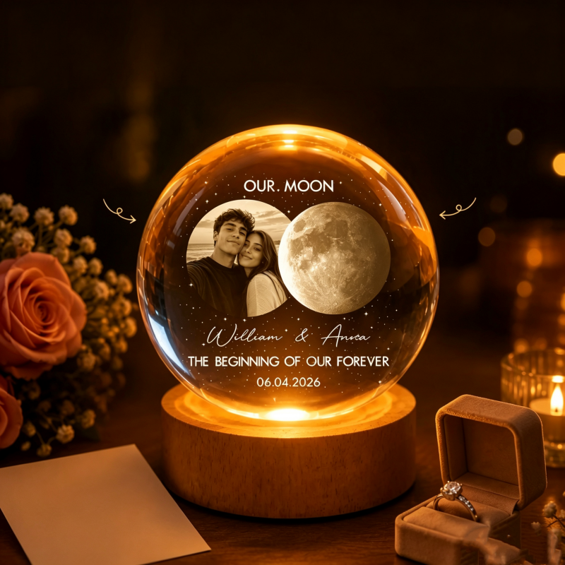 Esfera De Cristal Con Foto Personalizada Y Forma De Luna, Regalo Para Enamorados - Luz Nocturna LED Romántica Para La Decoración Del Dormitorio - mymoonlampes