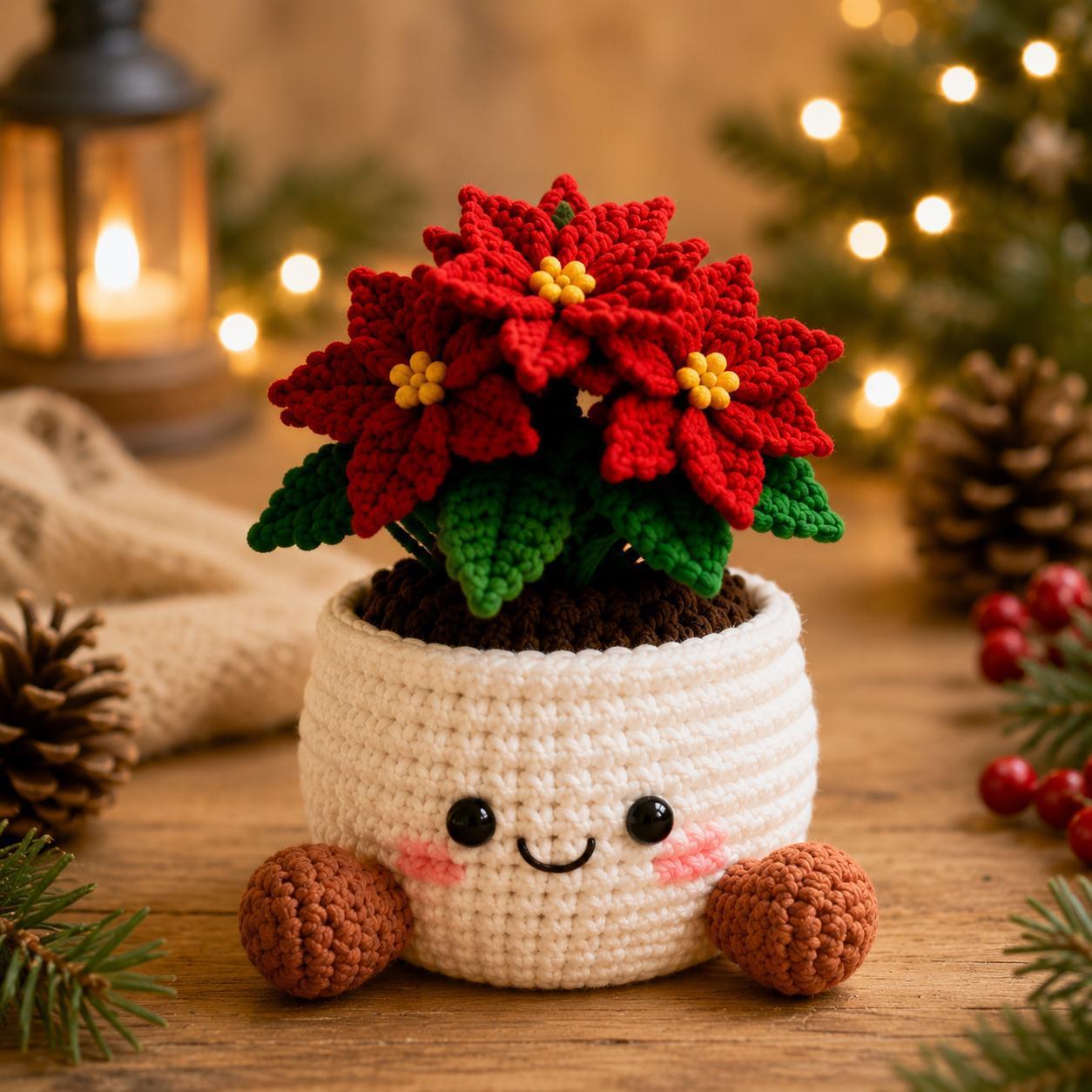 Macetas Navideñas De Ganchillo Hechas A Mano: Decoración Festiva Para El Hogar Y La Oficina. - mymoonlampes